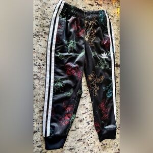 Adidas Black Track Pants with Colorful Cartoon Mickey Graphics Disney